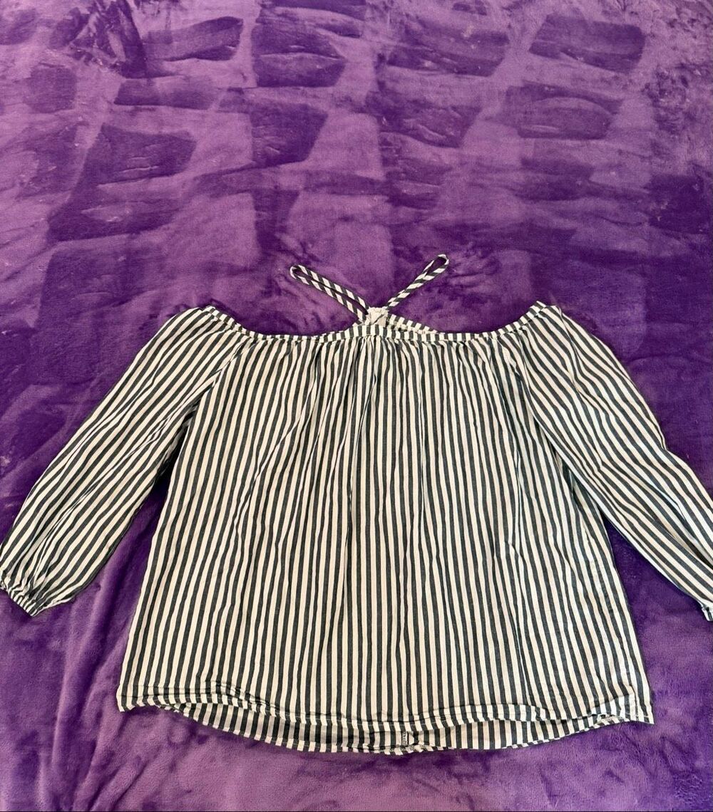 Striped Off-the-Shoulder Top with Halter Strap